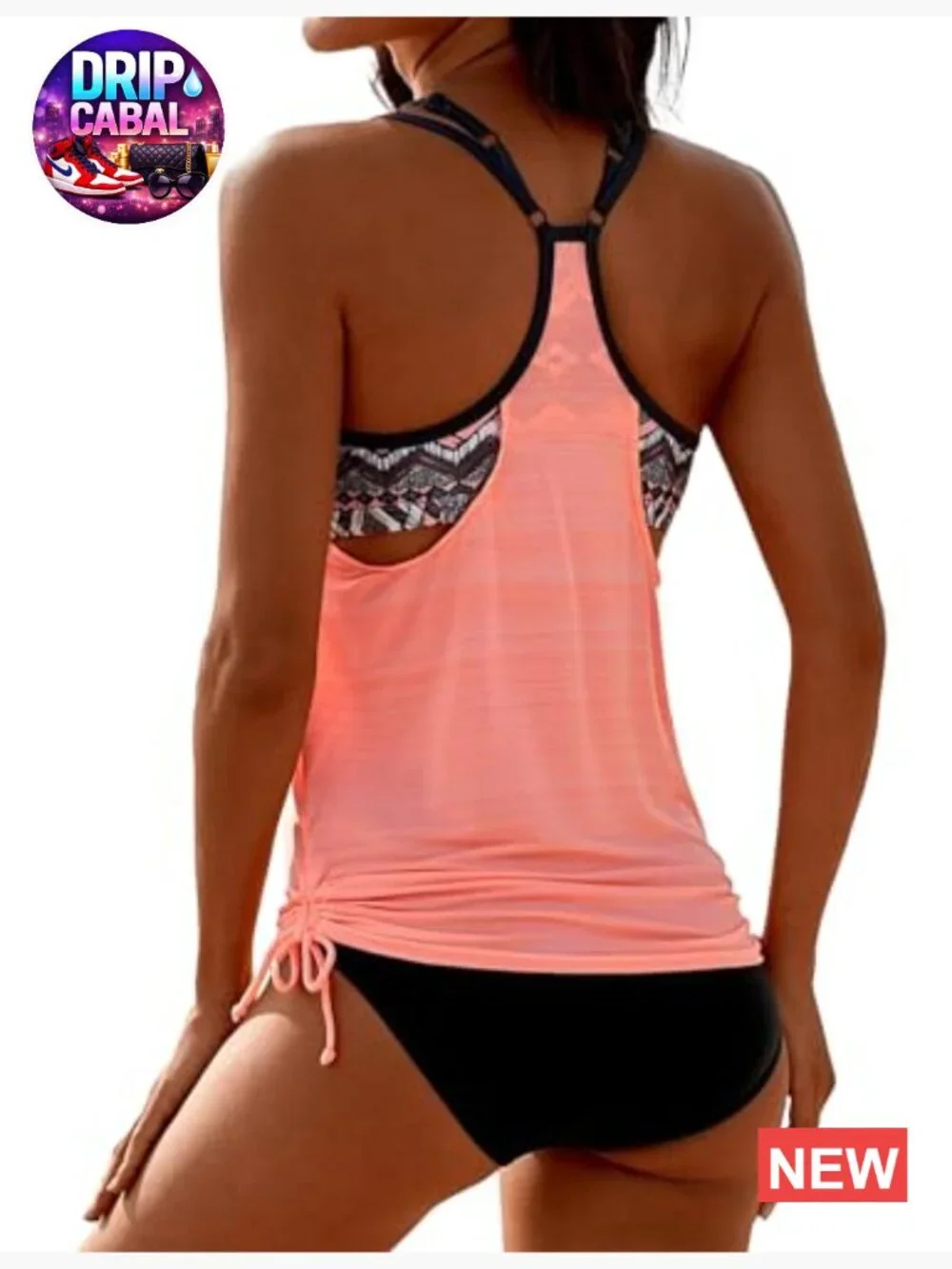 Scoop Neck Ruched Blouson Tankini Set Two Piece Bathing Suit with Adjustable